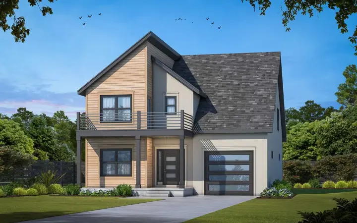 Modern house plans 10-2001 - front exterior, 2,007 sq ft, 4 bed, 3 bath house plans | Monster House Plans