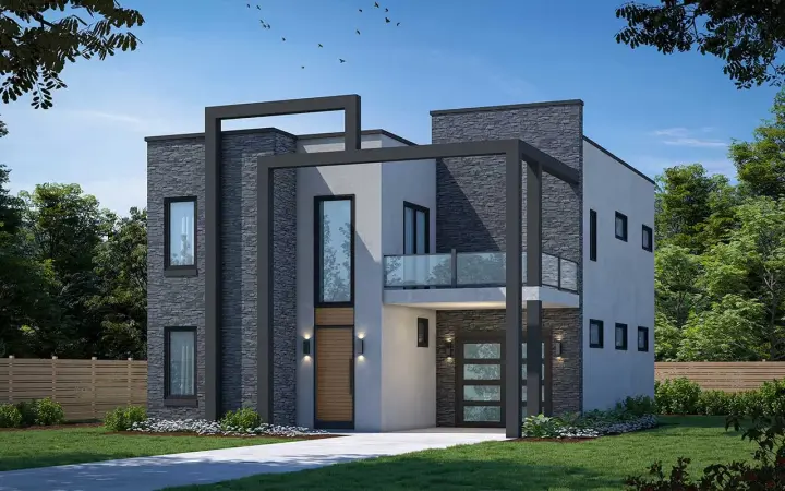 Modern house plans 10-2004 - front exterior, 2,432 sq ft, 4 bed, 3 bath house plans | Monster House Plans