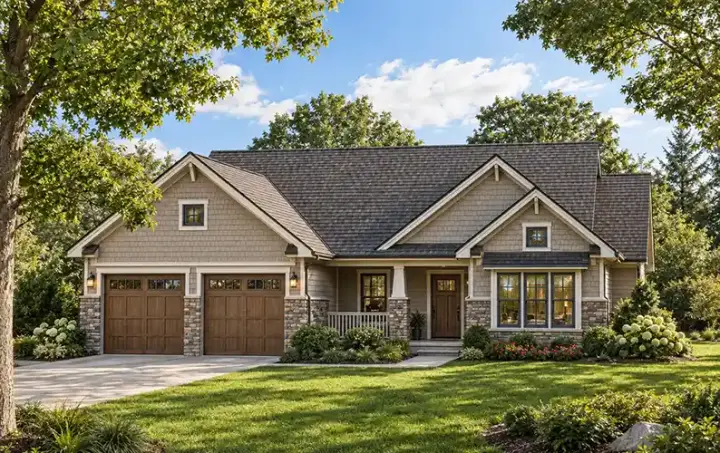 Craftsman house plans 10-2020 - front exterior, 1,732 sq ft, 2 bed, 2 bath house plans | Monster House Plans