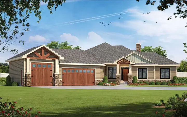 Craftsman house plans 10-2028 - front exterior, 3,810 sq ft, 5 bed, 2 bath house plans | Monster House Plans