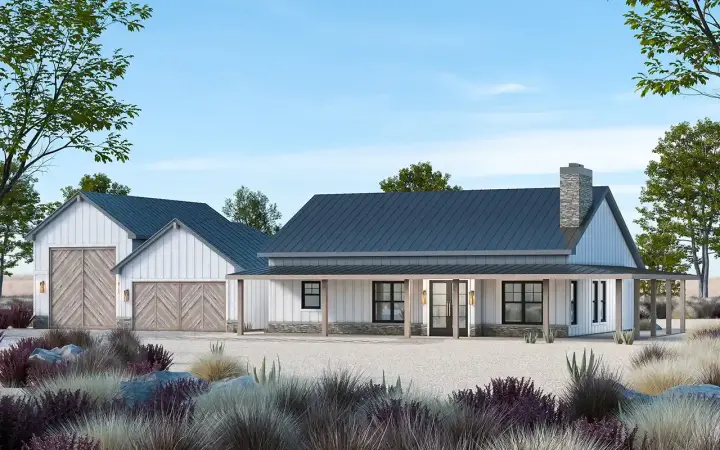 Barndominium house plans 10-2066 - front exterior, 2,024 sq ft, 3 bed, 2 bath house plans | Monster House Plans