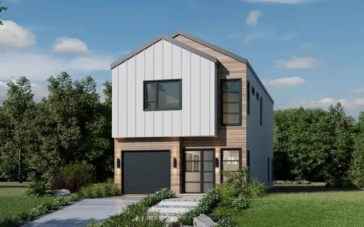 Modern house plans 10-2077 - front exterior, 1,555 sq ft, 2 bed, 2 bath house plans | Monster House Plans