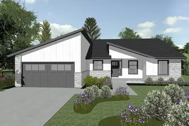 Contemporary house plans 10-2097 - front exterior, 1,694 sq ft, 3 bed, 2 bath house plans | Monster House Plans
