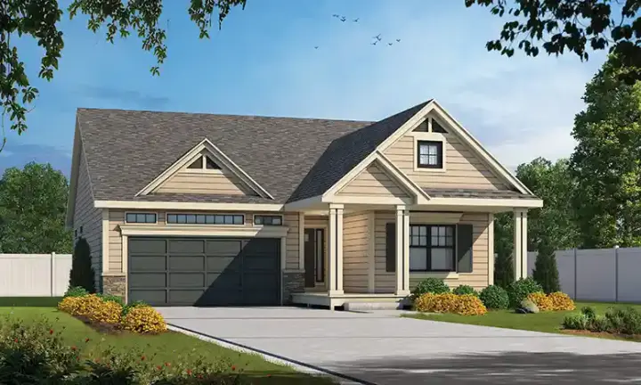 Traditional house plans 10-2098 - front exterior, 1,511 sq ft, 3 bed, 2 bath house plans | Monster House Plans