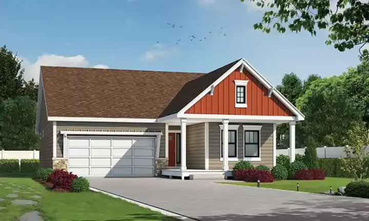 Farmhouse house plans 10-2099 - front exterior, 1,511 sq ft, 2 bed, 2 bath house plans | Monster House Plans