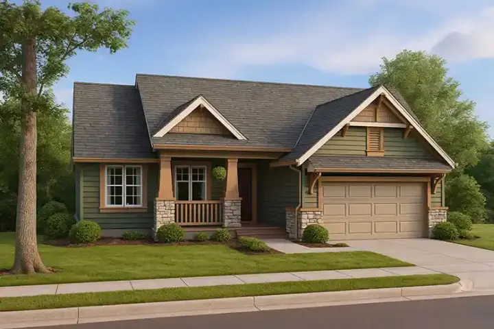 Craftsman house plans 10-2100 - front exterior, 1,694 sq ft, 3 bed, 2 bath house plans | Monster House Plans