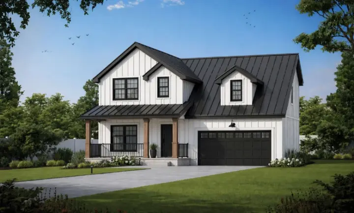Modern Farmhouse house plans 10-2106 - front exterior, 1,297 sq ft, 3 bed, 2 bath house plans | Monster House Plans