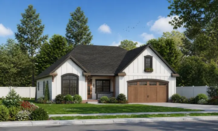 Cottage house plans 10-2107 - front exterior, 1,413 sq ft, 3 bed, 2 bath house plans | Monster House Plans