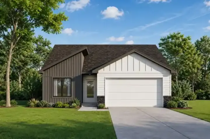 Modern house plans 10-2125 - front exterior, 1,102 sq ft, 2 bed, 2 bath house plans | Monster House Plans