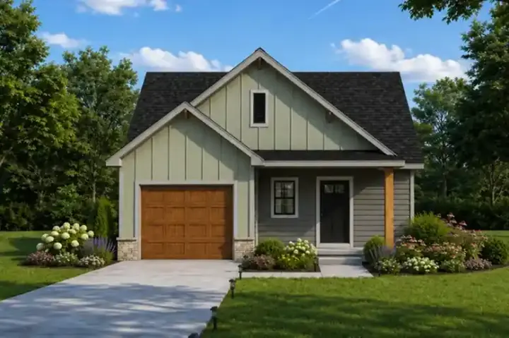 Modern Farmhouse house plans 10-2129 - front exterior, 1,281 sq ft, 3 bed, 2 bath house plans | Monster House Plans