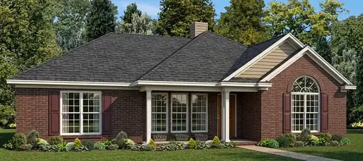 Traditional house plans 103-166 - front exterior, 1,618 sq ft, 4 bed, 2 bath house plans | Monster House Plans