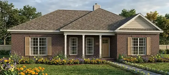 Traditional house plans 103-167 - front exterior, 1,634 sq ft, 4 bed, 2 bath house plans | Monster House Plans