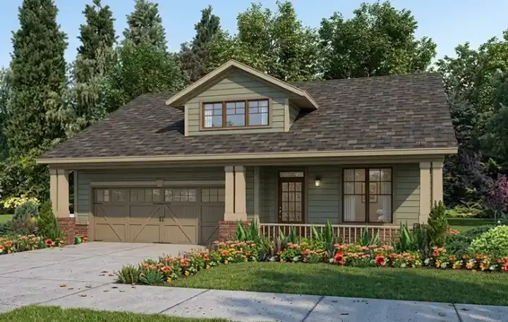 Bungalow house plans 103-212 - front exterior, 1,806 sq ft, 3 bed, 2 bath house plans | Monster House Plans