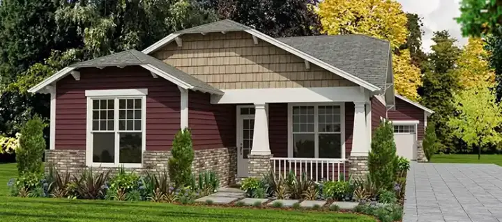 Bungalow house plans 103-220 - front exterior, 1,205 sq ft, 2 bed, 2 bath house plans | Monster House Plans
