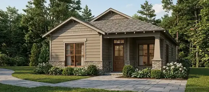 Craftsman house plans 103-316 - front exterior, 1,256 sq ft, 3 bed, 2 bath house plans | Monster House Plans