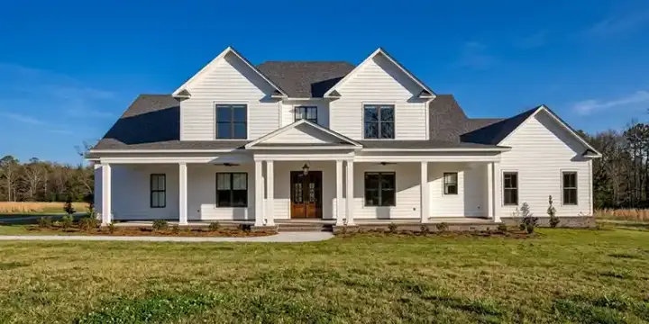Modern Farmhouse house plans 103-399 - front exterior, 3,860 sq ft, 4 bed, 4 bath house plans | Monster House Plans