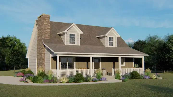 Farmhouse house plans 104-146 - front exterior, 1,750 sq ft, 3 bed, 2 bath house plans | Monster House Plans