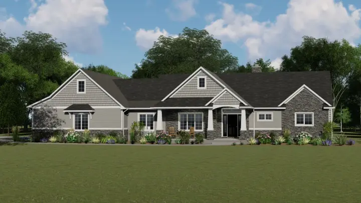 Ranch house plans 104-154 - front exterior, 1,737 sq ft, 3 bed, 2 bath house plans | Monster House Plans