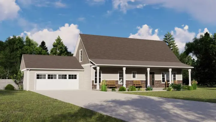Farmhouse house plans 104-181 - front exterior, 1,994 sq ft, 3 bed, 2 bath house plans | Monster House Plans