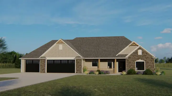 Ranch house plans 104-183 - front exterior, 1,864 sq ft, 3 bed, 2 bath house plans | Monster House Plans