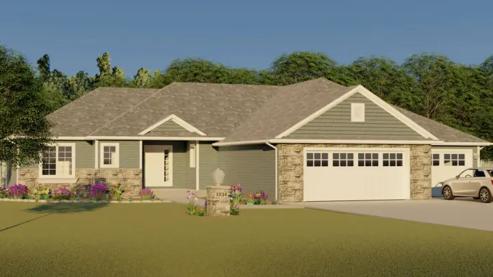Ranch house plans 104-185 - front exterior, 1,757 sq ft, 3 bed, 2 bath house plans | Monster House Plans