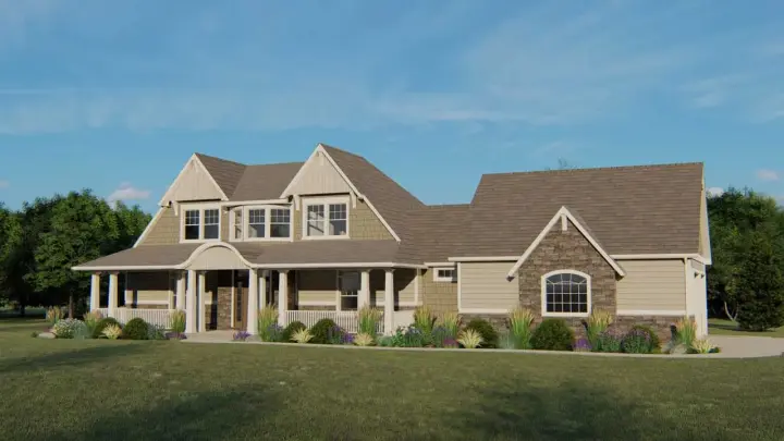 Country house plans 104-200 - front exterior, 3,005 sq ft, 5 bed, 5 bath house plans | Monster House Plans