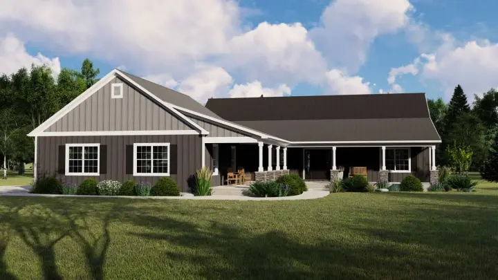 Ranch house plans 104-220 - front exterior, 2,022 sq ft, 3 bed, 3 bath house plans | Monster House Plans