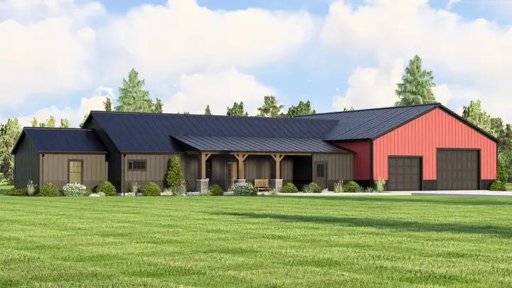 Barndominium house plans 104-240 - front exterior, 2,024 sq ft, 3 bed, 2 bath house plans | Monster House Plans