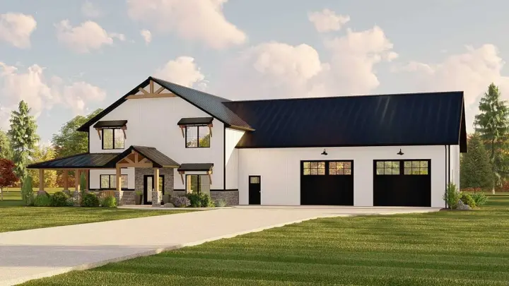Barndominium house plans 104-247 - front exterior, 2,765 sq ft, 3 bed, 2 bath house plans | Monster House Plans