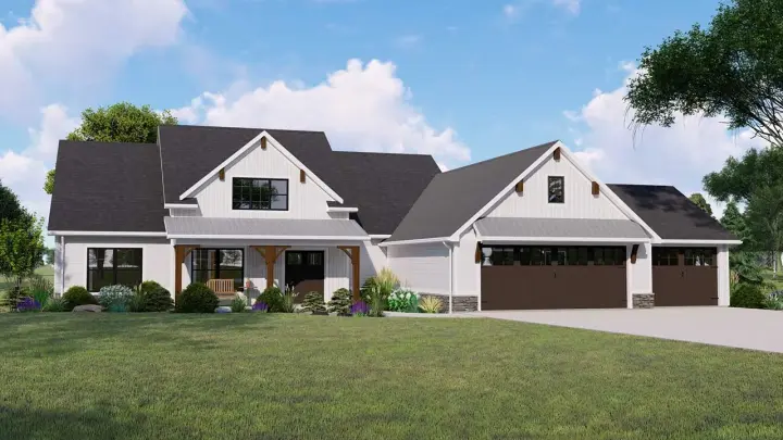 Modern Farmhouse house plans 104-248 - front exterior, 2,428 sq ft, 4 bed, 2 bath house plans | Monster House Plans