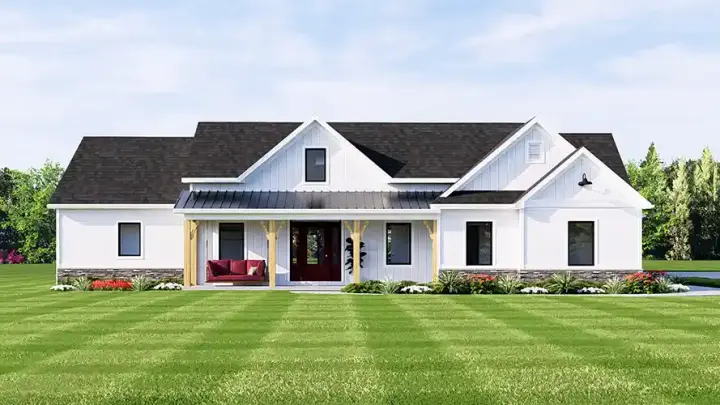 Modern Farmhouse house plans 104-249 - front exterior, 2,147 sq ft, 2 bed, 2 bath house plans | Monster House Plans