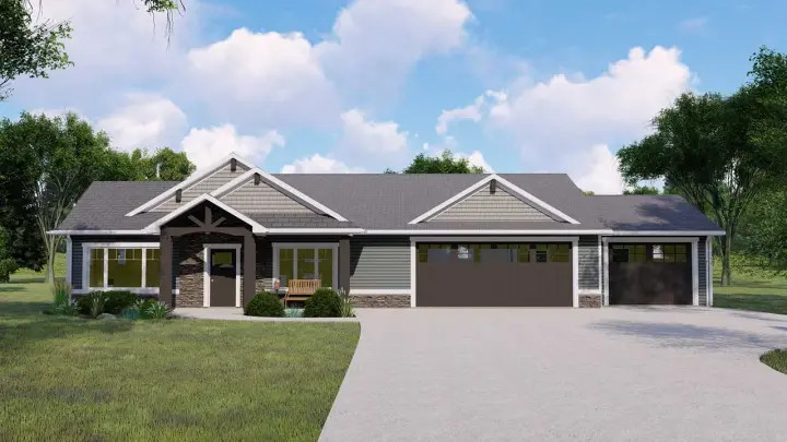 Craftsman house plans 104-255 - front exterior, 1,966 sq ft, 2 bed, 2 bath house plans | Monster House Plans