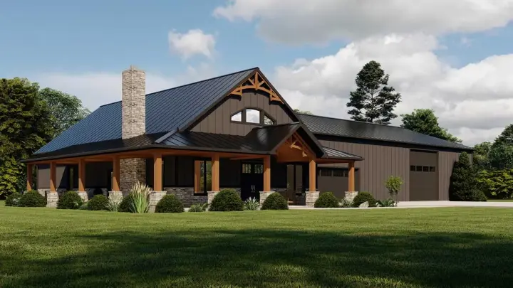Barndominium house plans 104-266 - front exterior, 2,738 sq ft, 2 bed, 2 bath house plans | Monster House Plans