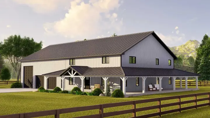 Barndominium house plans 104-269 - front exterior, 3,222 sq ft, 4 bed, 2 bath house plans | Monster House Plans
