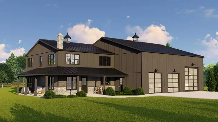 Barndominium house plans 104-271 - front exterior, 2,293 sq ft, 3 bed, 2 bath house plans | Monster House Plans