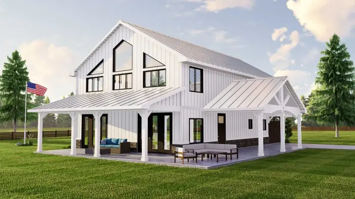 Barndominium house plans 104-278 - front exterior, 2,350 sq ft, 3 bed, 2 bath house plans | Monster House Plans