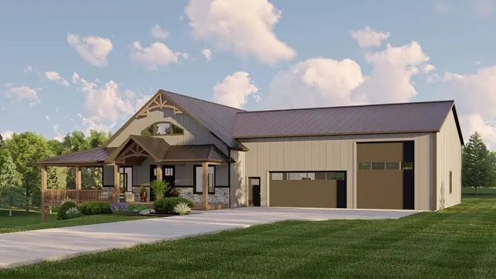 Barndominium house plans 104-286 - front exterior, 2,779 sq ft, 4 bed, 3 bath house plans | Monster House Plans