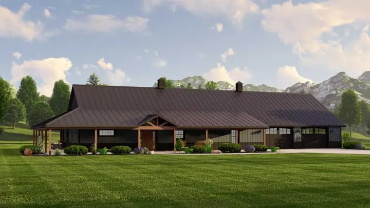 Barndominium house plans 104-292 - front exterior, 2,400 sq ft, 3 bed, 3 bath house plans | Monster House Plans