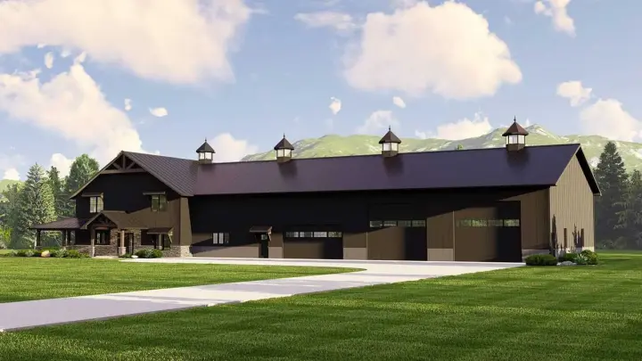 Barndominium house plans 104-293 - front exterior, 4,601 sq ft, 3 bed, 3 bath house plans | Monster House Plans