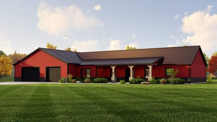Barndominium house plans 104-296 - front exterior, 1,844 sq ft, 3 bed, 2 bath house plans | Monster House Plans