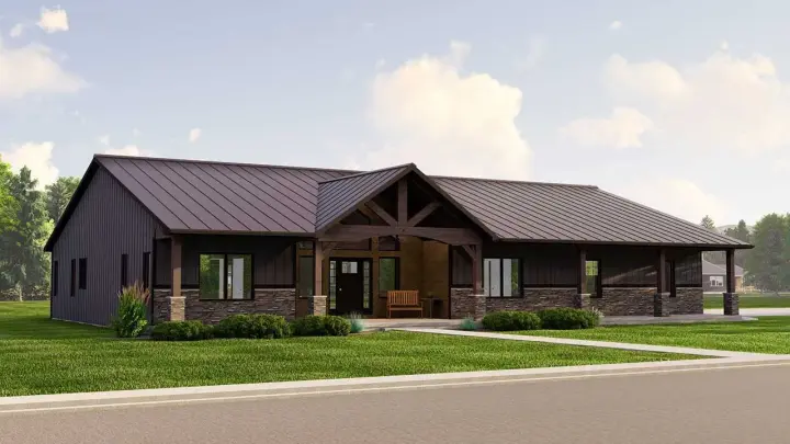 Ranch house plans 104-299 - front exterior, 2,030 sq ft, 3 bed, 2 bath house plans | Monster House Plans