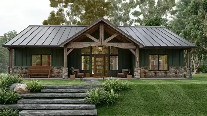 Barndominium house plans 104-300 - front exterior, 2,030 sq ft, 3 bed, 2 bath house plans | Monster House Plans