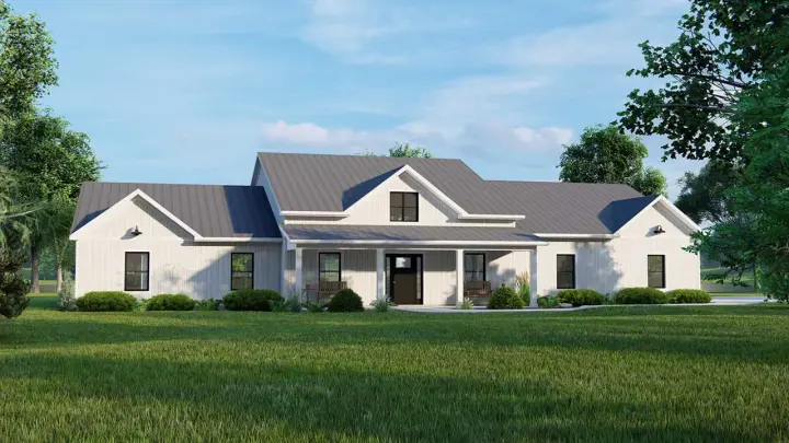 Modern Farmhouse house plans 104-301 - front exterior, 2,454 sq ft, 3 bed, 2 bath house plans | Monster House Plans