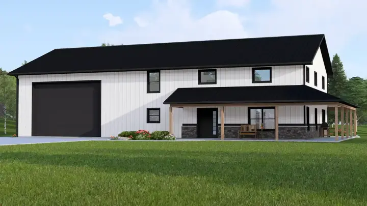 Barndominium house plans 104-302 - front exterior, 3,033 sq ft, 3 bed, 2 bath house plans | Monster House Plans