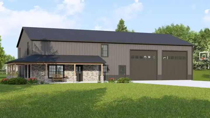 Barndominium house plans 104-303 - front exterior, 3,484 sq ft, 5 bed, 3 bath house plans | Monster House Plans