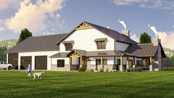 Barndominium house plans 104-305 - front exterior, 3,399 sq ft, 3 bed, 3 bath house plans | Monster House Plans