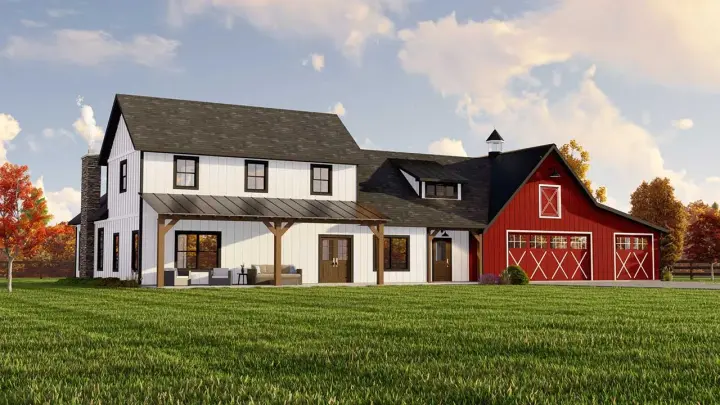 Barndominium house plans 104-306 - front exterior, 2,400 sq ft, 3 bed, 2 bath house plans | Monster House Plans