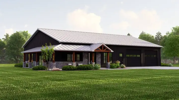 Barndominium house plans 104-310 - front exterior, 1,945 sq ft, 1 bed, 2 bath house plans | Monster House Plans