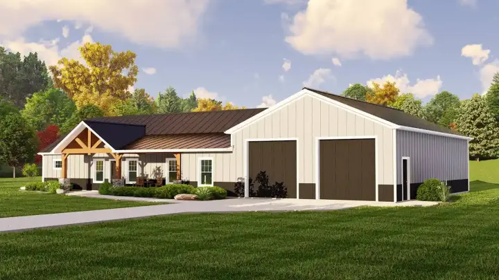 Barndominium house plans 104-312 - front exterior, 1,896 sq ft, 3 bed, 2 bath house plans | Monster House Plans