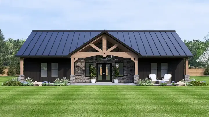 Country house plans 104-322 - front exterior, 1,672 sq ft, 2 bed, 2 bath house plans | Monster House Plans